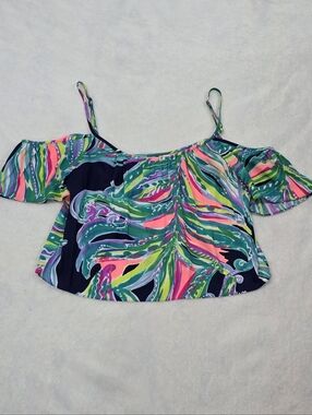 Lilly Pulitzer Shirt Posy Crop Top Don’t Leave Me Hanging Cold Shoulder Size 0